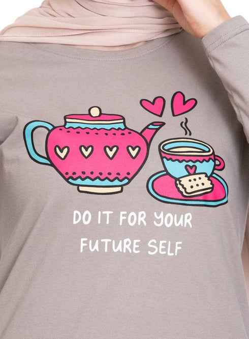 Forest Grey Printed Long - Sleeve Design 50 - Khotwh
